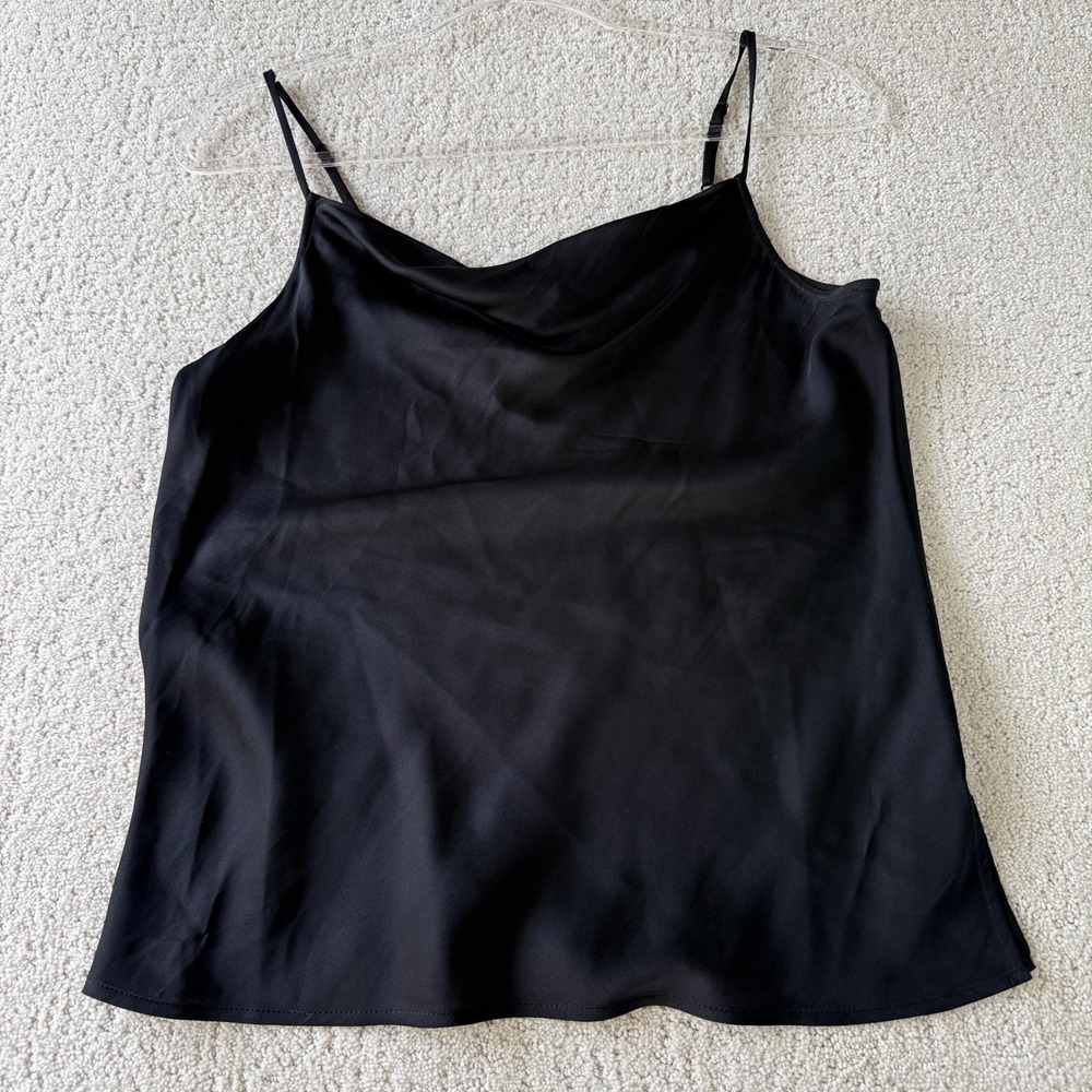 Quince Cowl Neck Cami Women XS Black Washable Stretch Silk Tank Top CS001